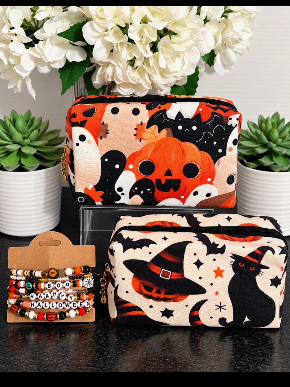 Halloween Makeup Bags/Pouch & 6 Piece Bracelet Set NWOT - Picture 3 of 6